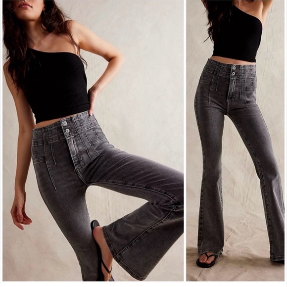 We The Free Denim - Free People Jayde Flare High Rise Gray Jeans. Size 30